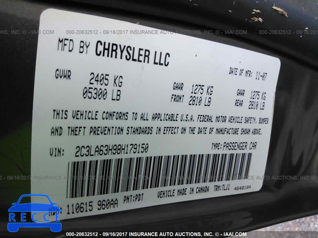 2008 Chrysler 300c 2C3LA63H98H179150 image 8