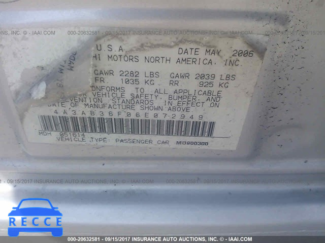 2006 Mitsubishi Galant 4A3AB36F06E072949 image 8