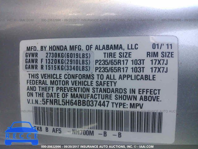 2011 Honda Odyssey 5FNRL5H64BB037447 image 8