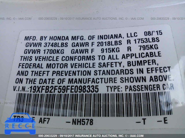 2015 Honda Civic 19XFB2F59FE098335 image 8