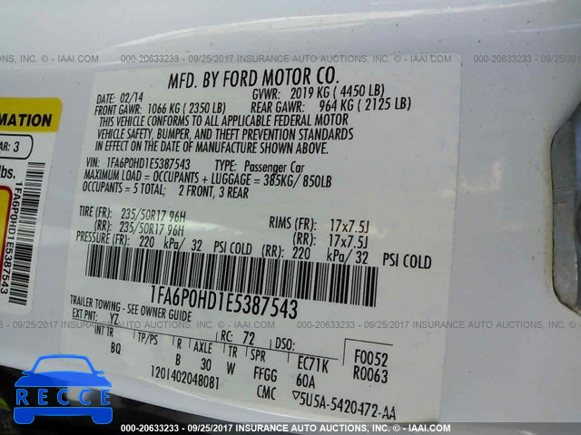 2014 Ford Fusion SE 1FA6P0HD1E5387543 image 8