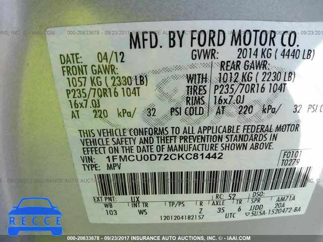 2012 Ford Escape 1FMCU0D72CKC81442 Bild 8