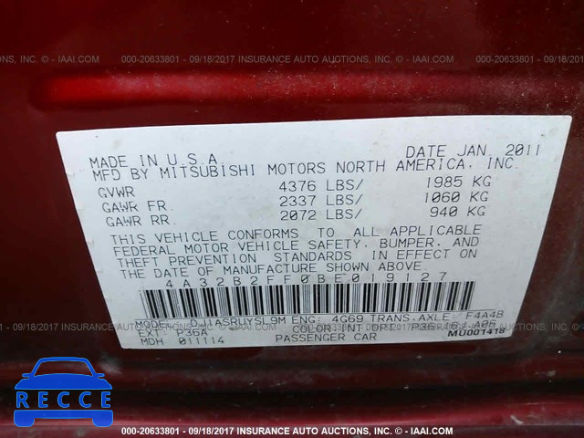 2011 Mitsubishi Galant FE 4A32B2FF0BE019127 image 8