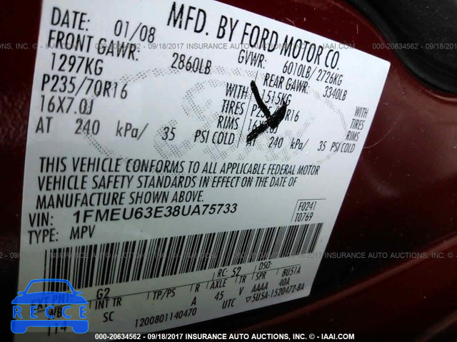 2008 Ford Explorer 1FMEU63E38UA75733 зображення 8