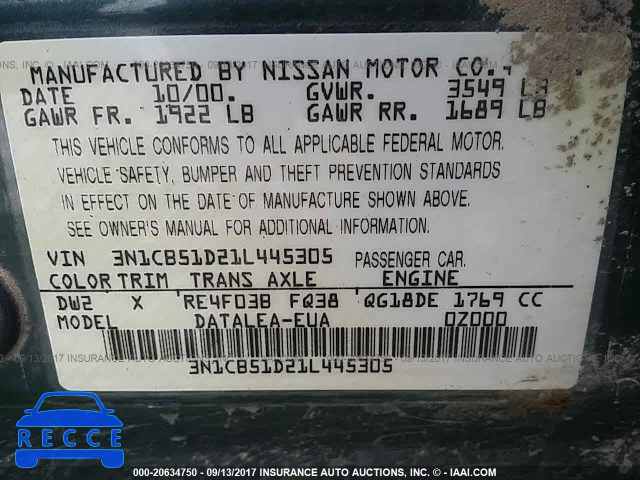 2001 NISSAN SENTRA 3N1CB51D21L445305 image 8