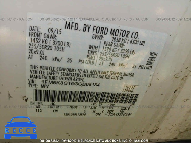 2016 Ford Explorer SPORT 1FM5K8GT6GGB05184 Bild 8