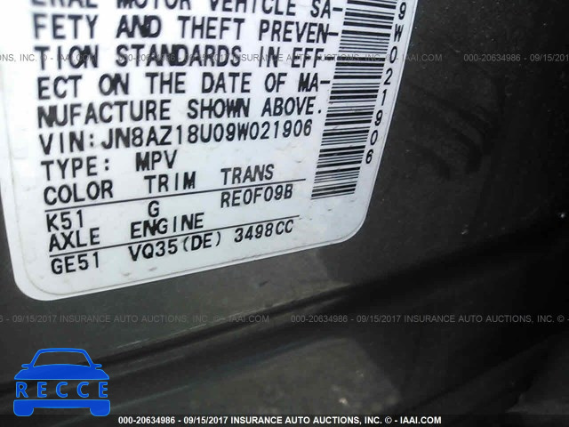 2009 Nissan Murano JN8AZ18U09W021906 Bild 8