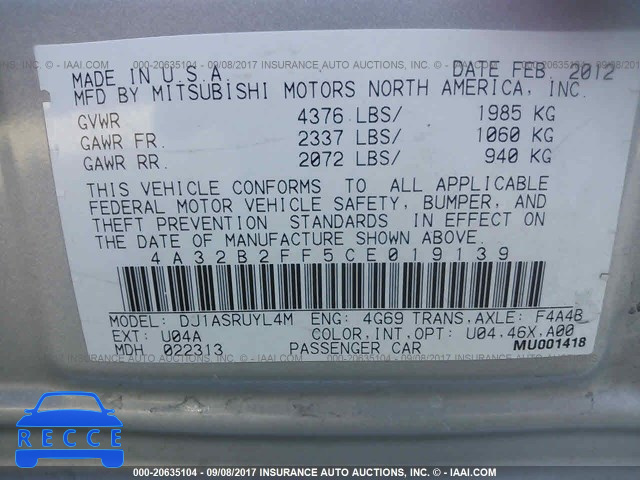 2012 Mitsubishi Galant 4A32B2FF5CE019139 image 8