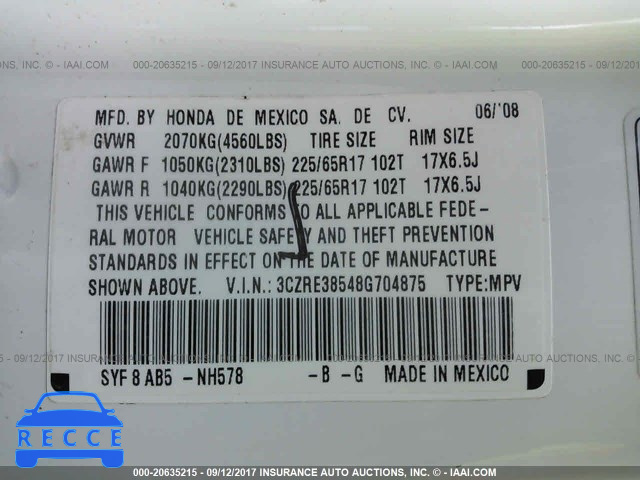 2008 HONDA CR-V 3CZRE38548G704875 image 8