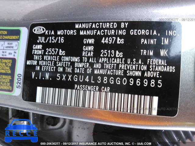 2016 KIA Optima 5XXGU4L38GG096985 image 8
