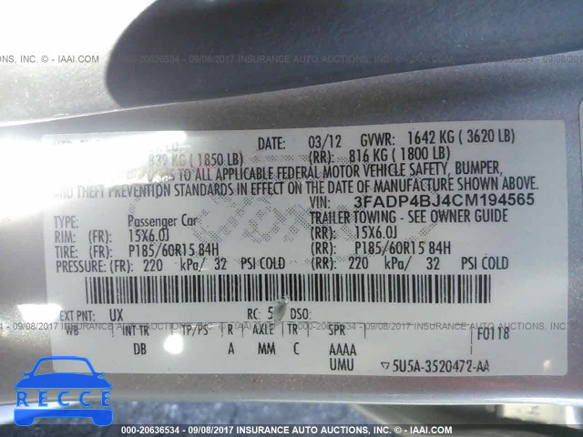 2012 Ford Fiesta 3FADP4BJ4CM194565 image 8