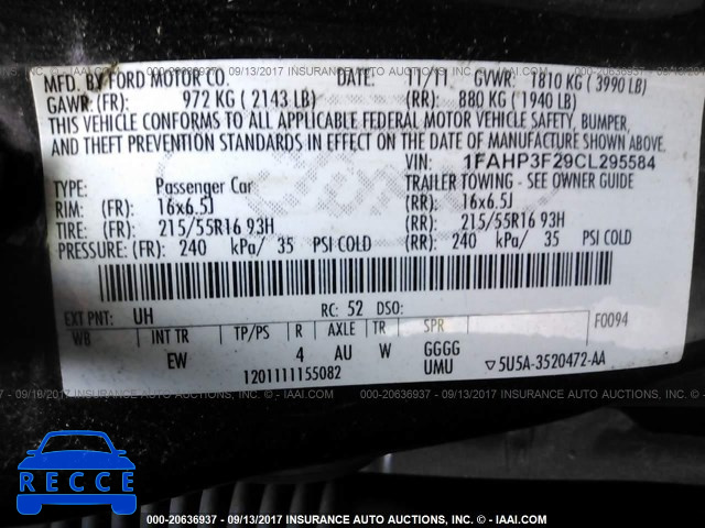 2012 FORD FOCUS 1FAHP3F29CL295584 image 8