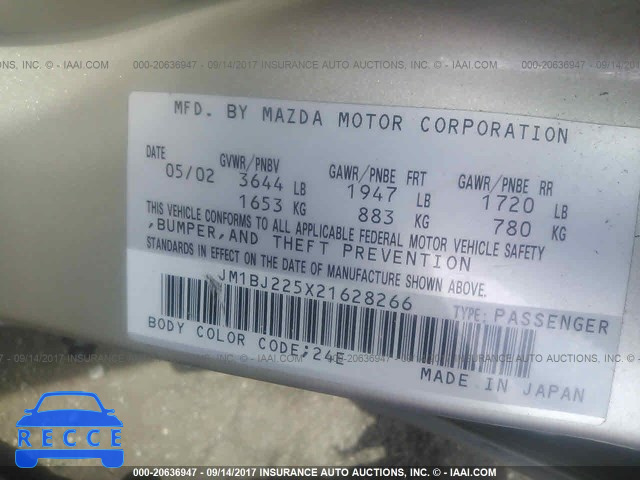 2002 Mazda Protege DX/LX/ES JM1BJ225X21628266 зображення 8