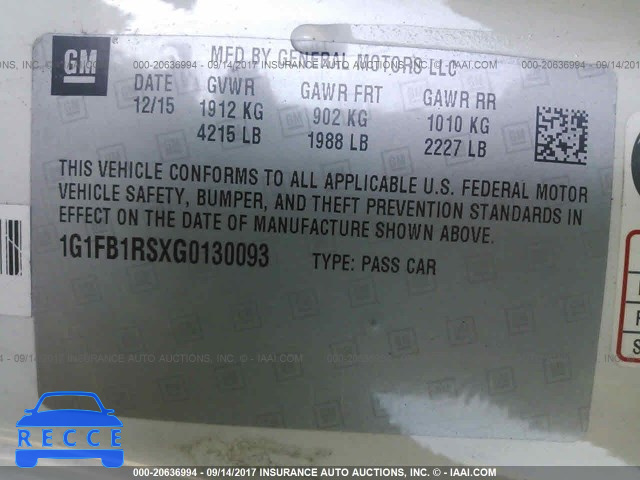 2016 Chevrolet Camaro LT 1G1FB1RSXG0130093 зображення 8