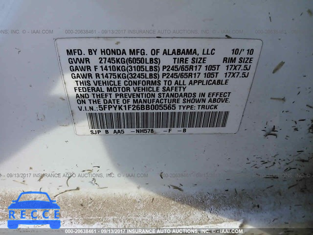 2011 Honda Ridgeline RT 5FPYK1F26BB005565 image 8