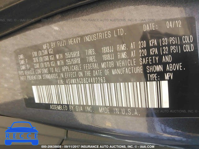 2012 Subaru Tribeca 4S4WX9GD8C4402263 image 8