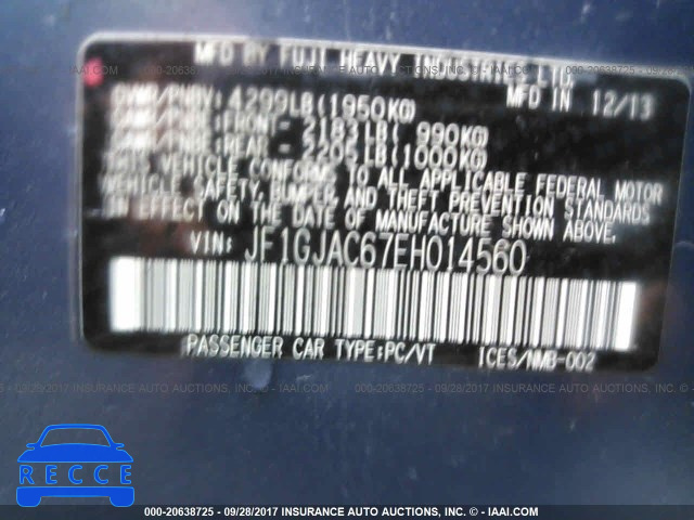 2014 Subaru Impreza PREMIUM JF1GJAC67EH014560 image 8