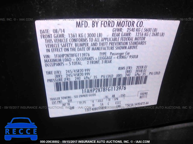 2015 Ford Taurus 1FAHP2KT8FG113976 Bild 8