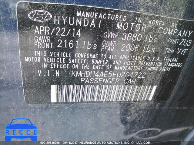 2014 Hyundai Elantra KMHDH4AE5EU204722 зображення 8