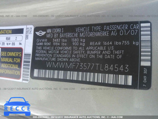 2007 Mini Cooper WMWMF73577TL84543 image 8