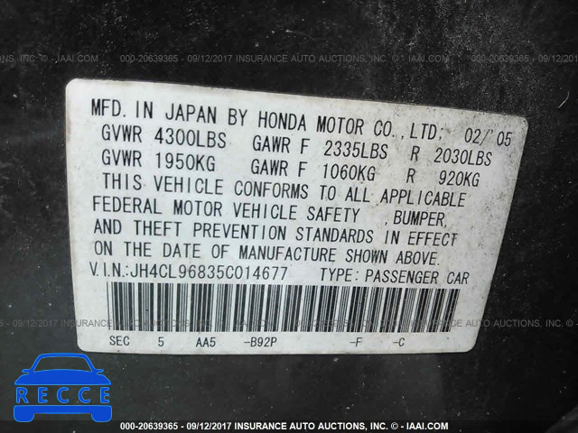 2005 ACURA TSX JH4CL96835C014677 Bild 8