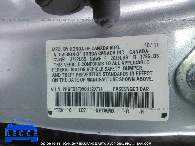 2012 HONDA CIVIC 2HGFB2F99CH529714 image 8