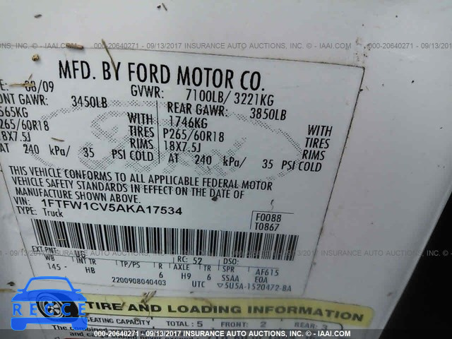 2010 Ford F150 1FTFW1CV5AKA17534 Bild 8