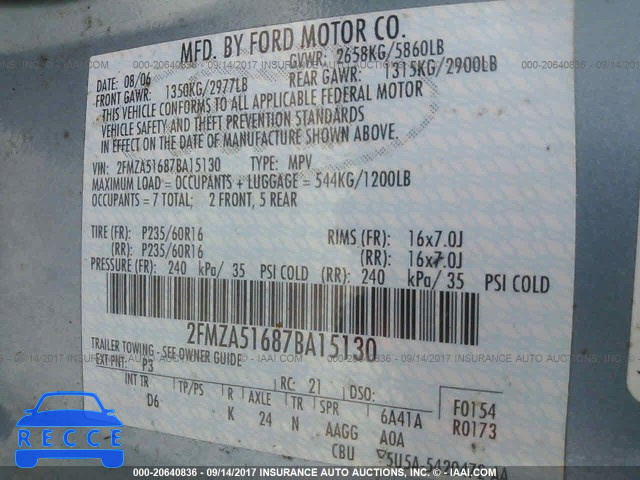 2007 Ford Freestar 2FMZA51687BA15130 зображення 8