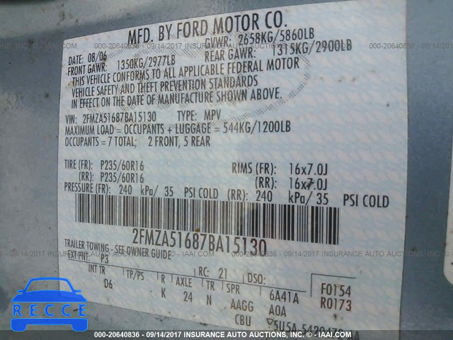 2007 Ford Freestar 2FMZA51687BA15130 Bild 8