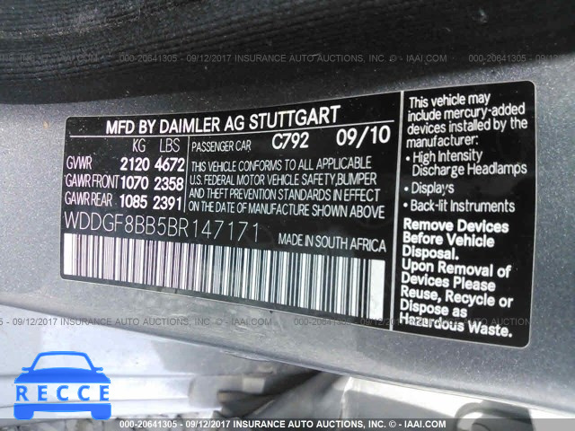 2011 Mercedes-benz C WDDGF8BB5BR147171 image 8