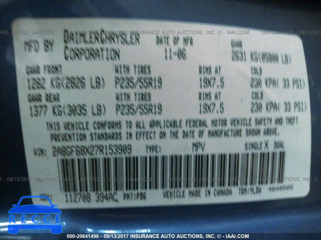 2007 Chrysler Pacifica 2A8GF68X27R153909 image 8