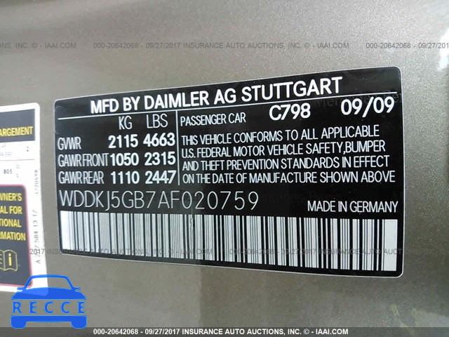 2010 Mercedes-benz E 350 WDDKJ5GB7AF020759 image 8
