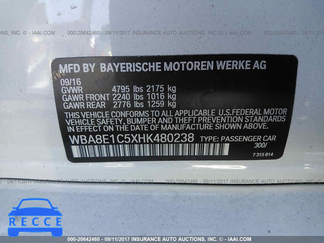 2017 BMW 330E WBA8E1C5XHK480238 зображення 8
