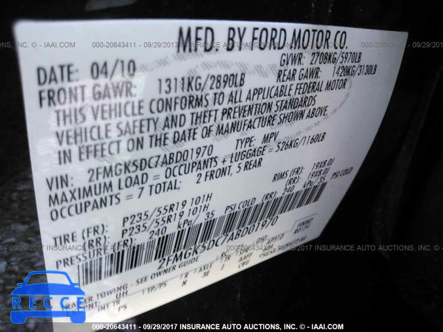 2010 Ford Flex LIMITED 2FMGK5DC7ABD01970 image 8