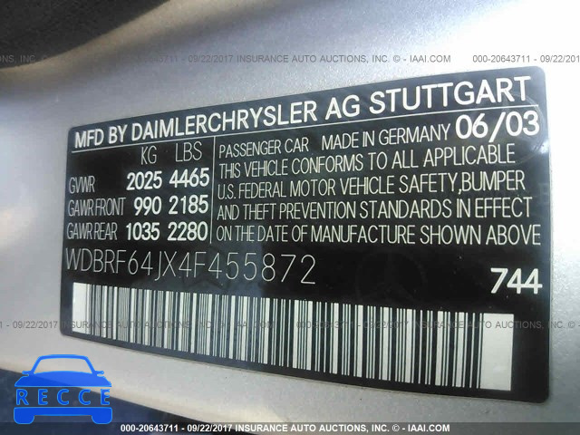 2004 Mercedes-benz C WDBRF64JX4F455872 зображення 8