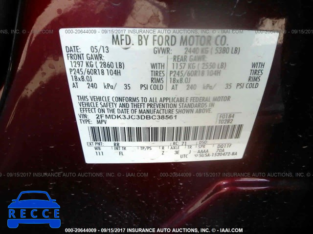 2013 Ford Edge 2FMDK3JC3DBC38561 зображення 8