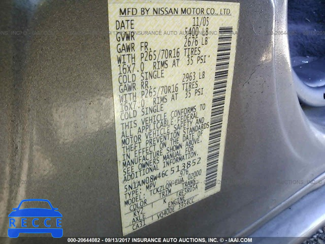 2006 Nissan Xterra OFF ROAD/S/SE 5N1AN08W46C513852 зображення 8