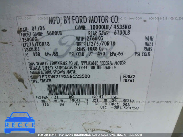 2005 Ford F250 SUPER DUTY 1FTSW21P35EC23500 image 8