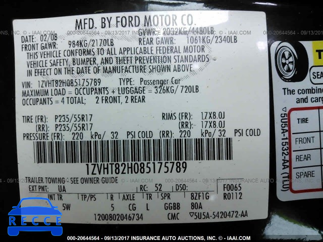 2008 Ford Mustang GT 1ZVHT82H085175789 image 8