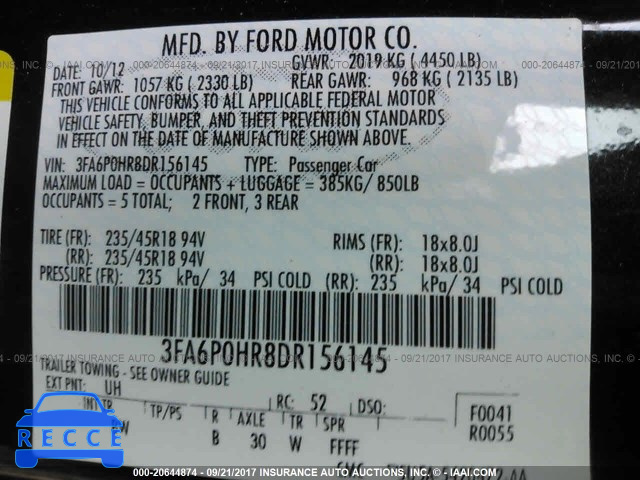 2013 Ford Fusion 3FA6P0HR8DR156145 image 8