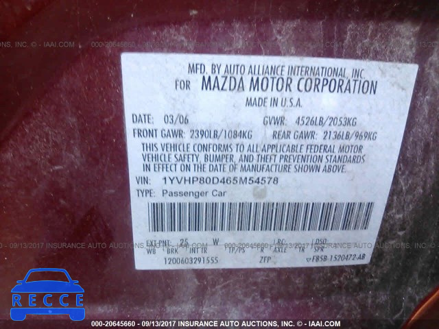 2006 Mazda 6 S 1YVHP80D465M54578 image 8