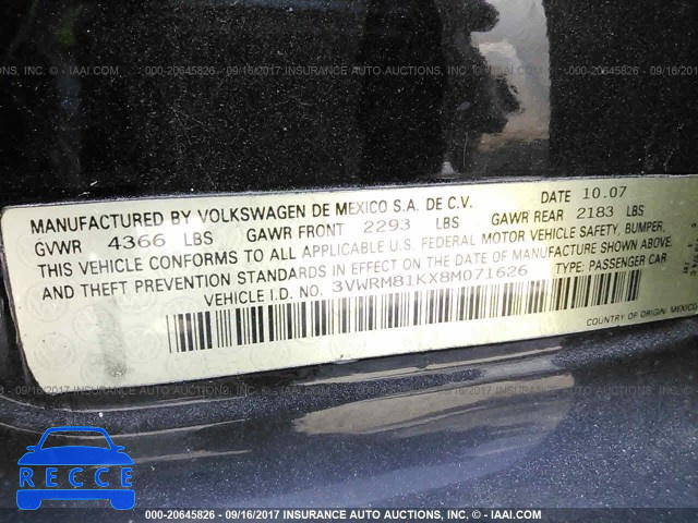 2008 Volkswagen Jetta 3VWRM81KX8M071626 зображення 8