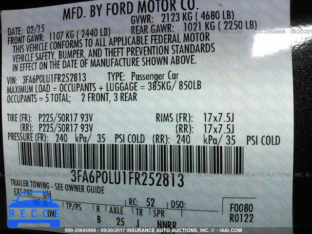 2015 Ford Fusion 3FA6P0LU1FR252813 image 8