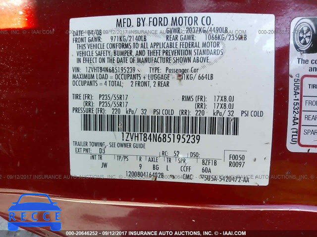 2008 Ford Mustang 1ZVHT84N685195239 image 8