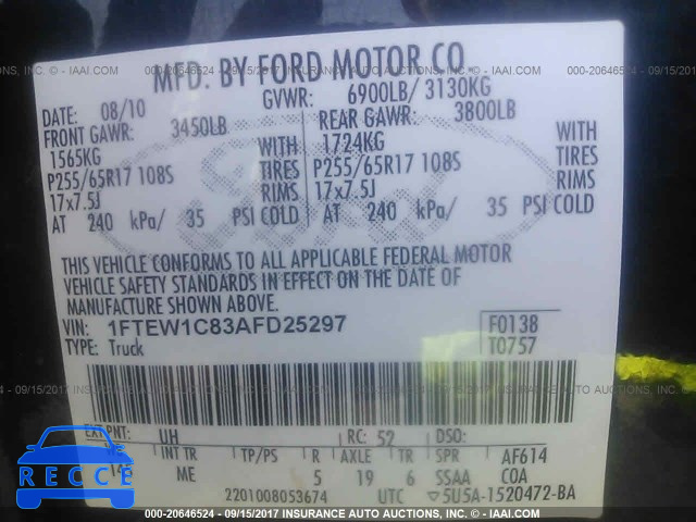 2010 Ford F150 1FTEW1C83AFD25297 зображення 8