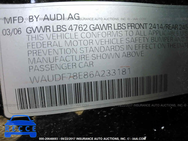 2006 Audi A4 2.0T QUATTRO WAUDF78E86A233181 image 8