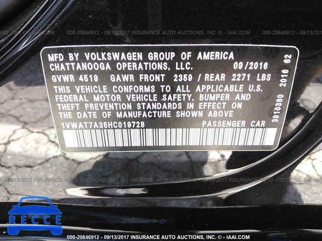 2017 VOLKSWAGEN PASSAT S 1VWAT7A35HC019728 image 8