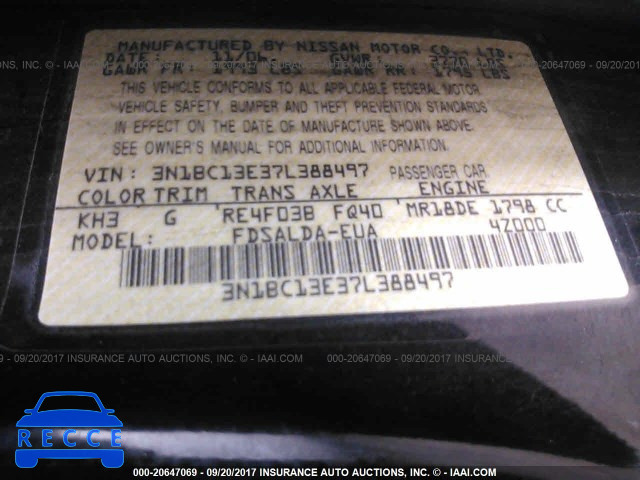 2007 Nissan Versa 3N1BC13E37L388497 image 8