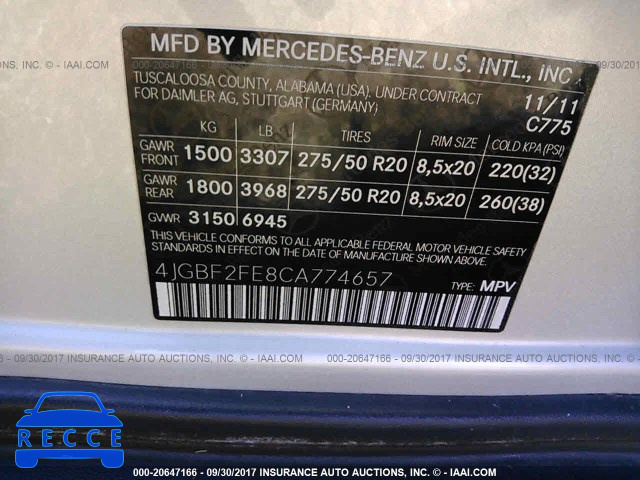 2012 Mercedes-benz GL 350 BLUETEC 4JGBF2FE8CA774657 Bild 8