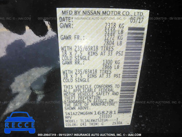 2017 NISSAN MURANO 5N1AZ2MG6HN168281 Bild 8